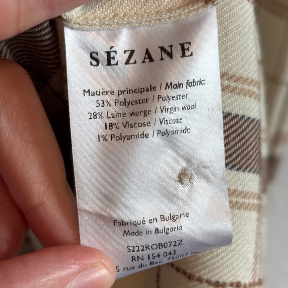 Sezane womens cream brown mock neck wool blend Plaid Long Sleeve Dress size 34 - Picture 12 of 14
